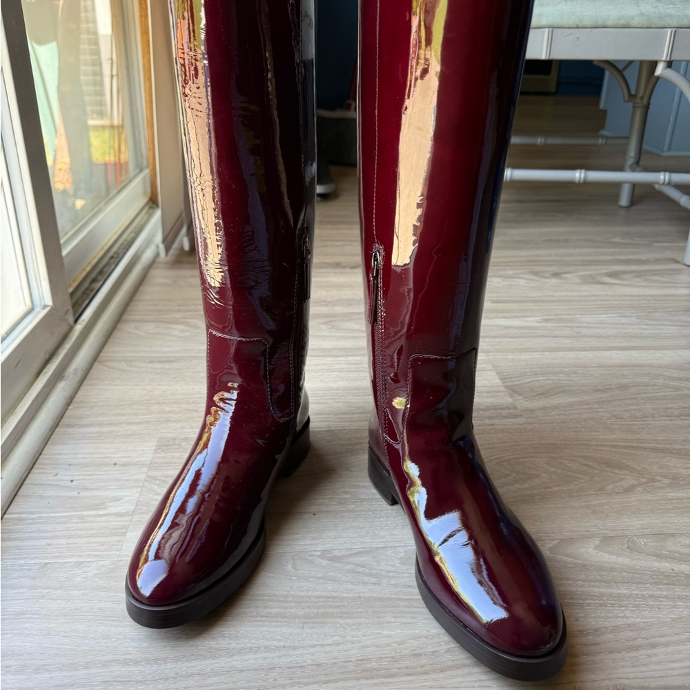 Tory Burch Bordeaux (Red) Riding Boots Patent Leather